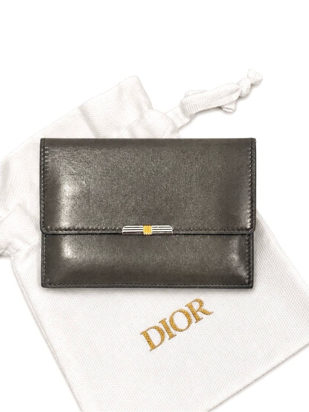 DIOR Vintage 80’s Gray Slim Leather Card Holder Wallet W/ Dustbag